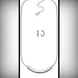Alfani- Silver-Tone Curved Bar Statement Necklace & C-Hoop Earrings Set-NIB